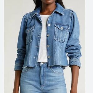 Paige Denim distressed puff shoulder jacket